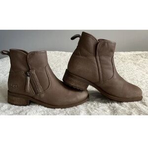 UGG Camel Leather Shearling Booties